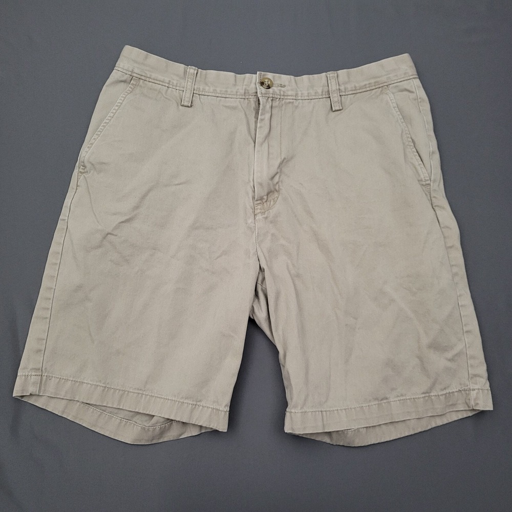 Nautica Mens 34 Khaki Chino Shorts Cotton Flat Front Tan Twill Casual Summer 34W